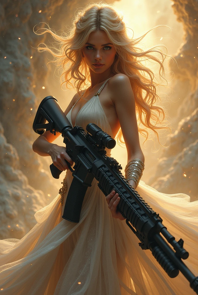 Beautiful goddess with a gun