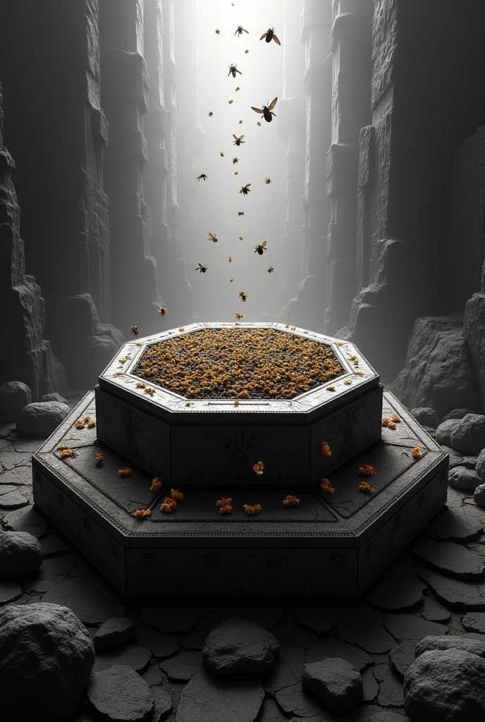 generates an image of a bee breeding chamber that gives illusion to the beekeeping empire in black and white for a logo for the sale of honey and beekeeping items