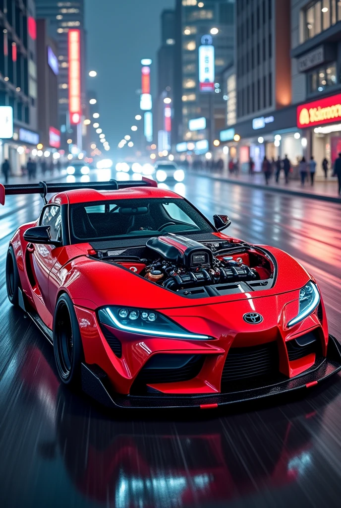 Toyota supra with a v16 tuin turbo red color