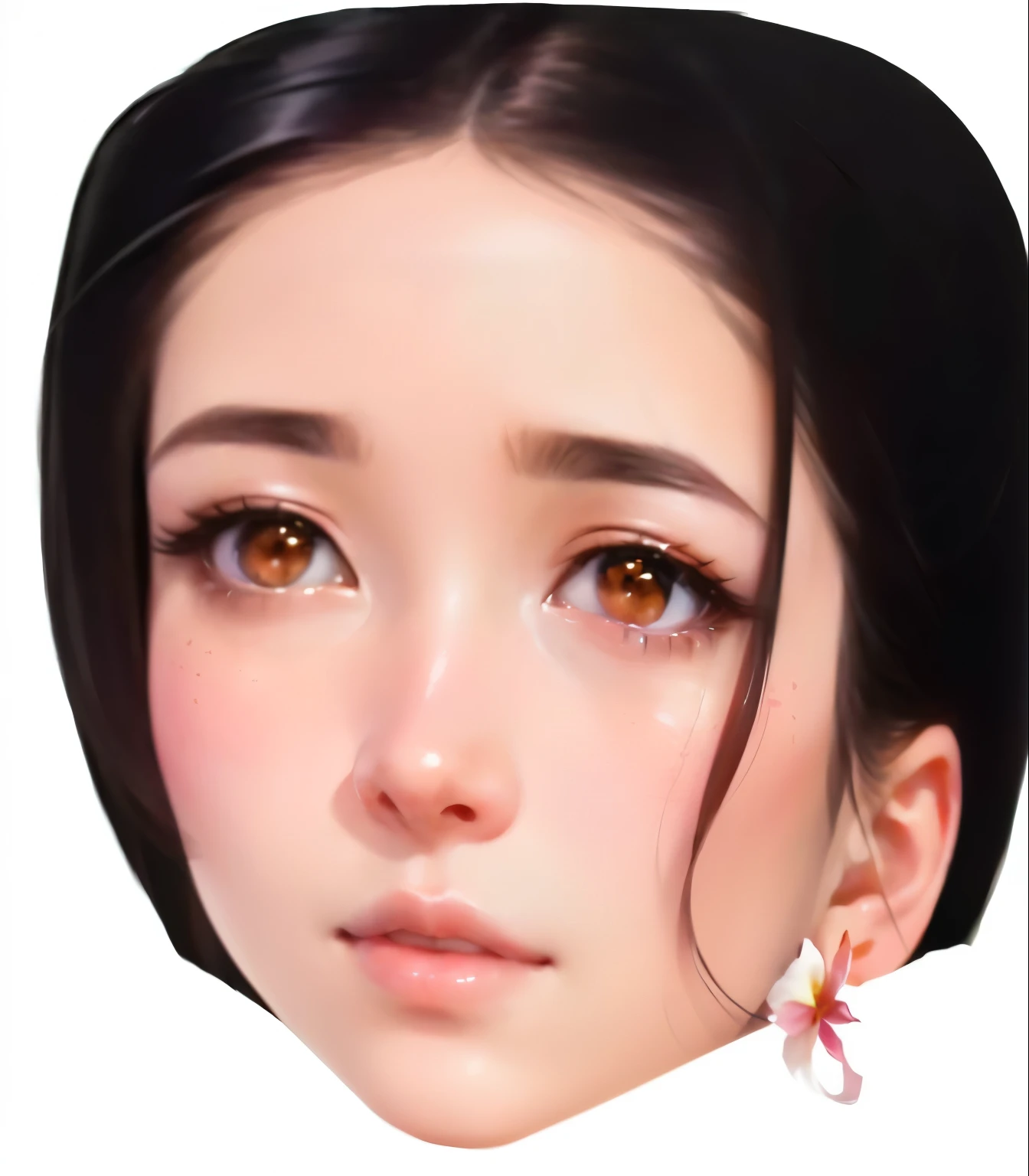 a close up of a woman with a pink flower in her hair, kawaii realistic portrait, inspired by Sim Sa-jeong, realistic anime 3 d style, realism artstyle, real detailed face, 3 d anime realistic, realistic beautiful face, realistic artstyle, smooth anime cg art, beautiful realistic face, anime realism style, anime styled 3d