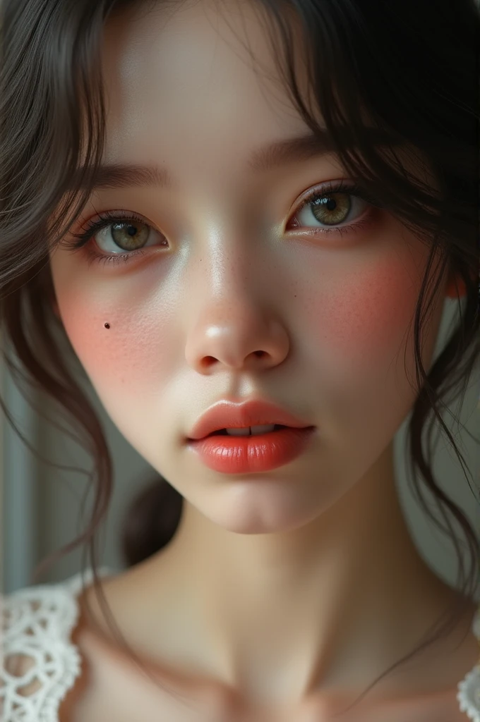 Girl with a mole on her beautiful lips