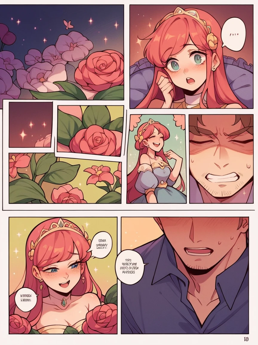 trans Male to female, plump pursed lips, freckles, long curly ginger hair with bangs, crystal blue eyes with smoky eye shadow and black eyeliner, black semi-matte lipstick, pale to sun-kissed skin, flirty smug smile, teal sundress, large futanari genital bulge