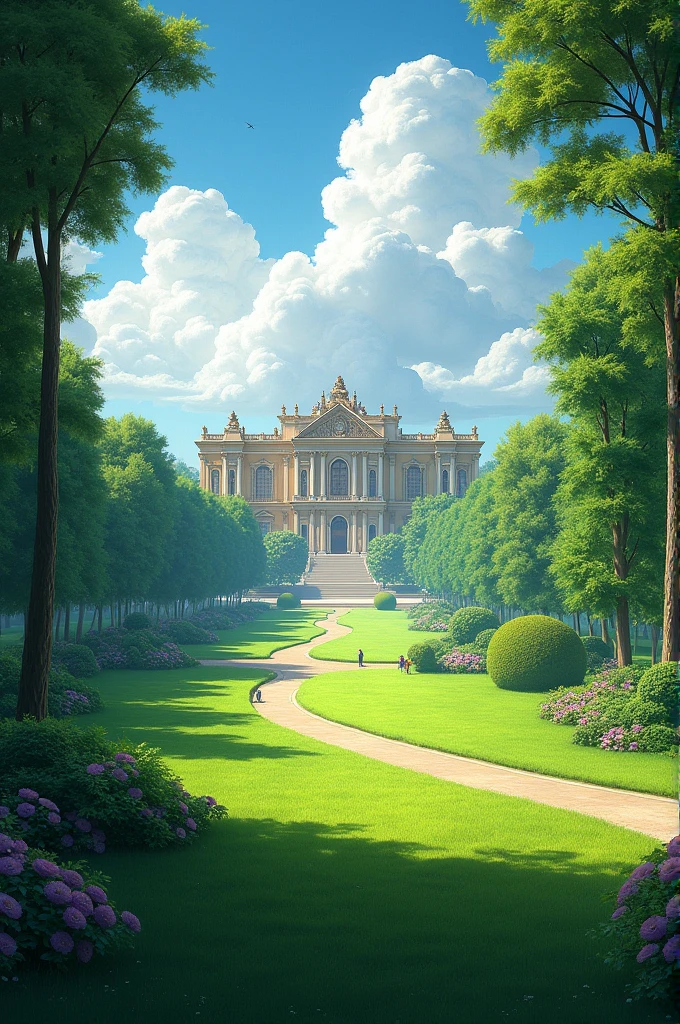 Green space with a baroque palace in the background 
