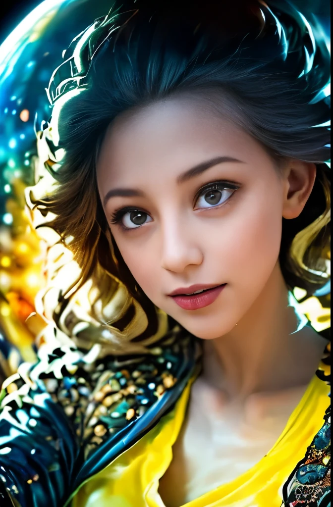 High detail, super detail, super high resolution, girl enjoying her time in the dream galaxy, surrounded by stars, warm light sprinkled on her, background is starry sky with colorful galaxies and galaxy clouds, stars flying around her, delicate face, adding playful atmosphere ,