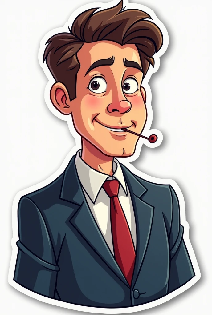 Vector image sticker of a face man with a suit and tie whistling using his mouth cartoonistic realistic 