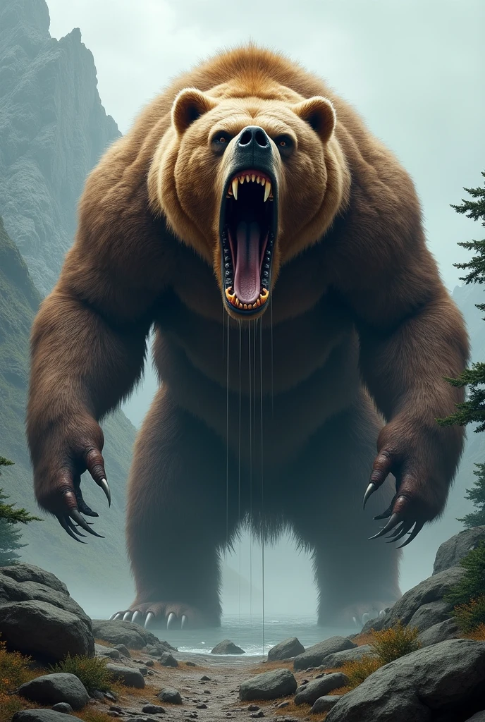 A giant bear with its mouth wide open