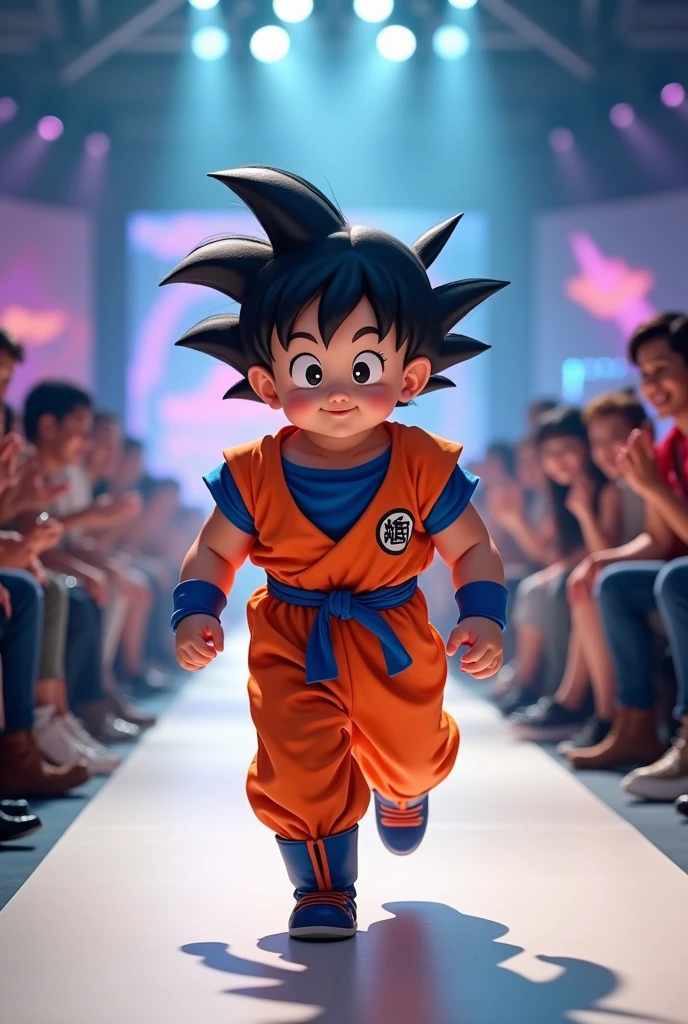 baby fashion show Wearing Son Goku costume Runway Spectators around