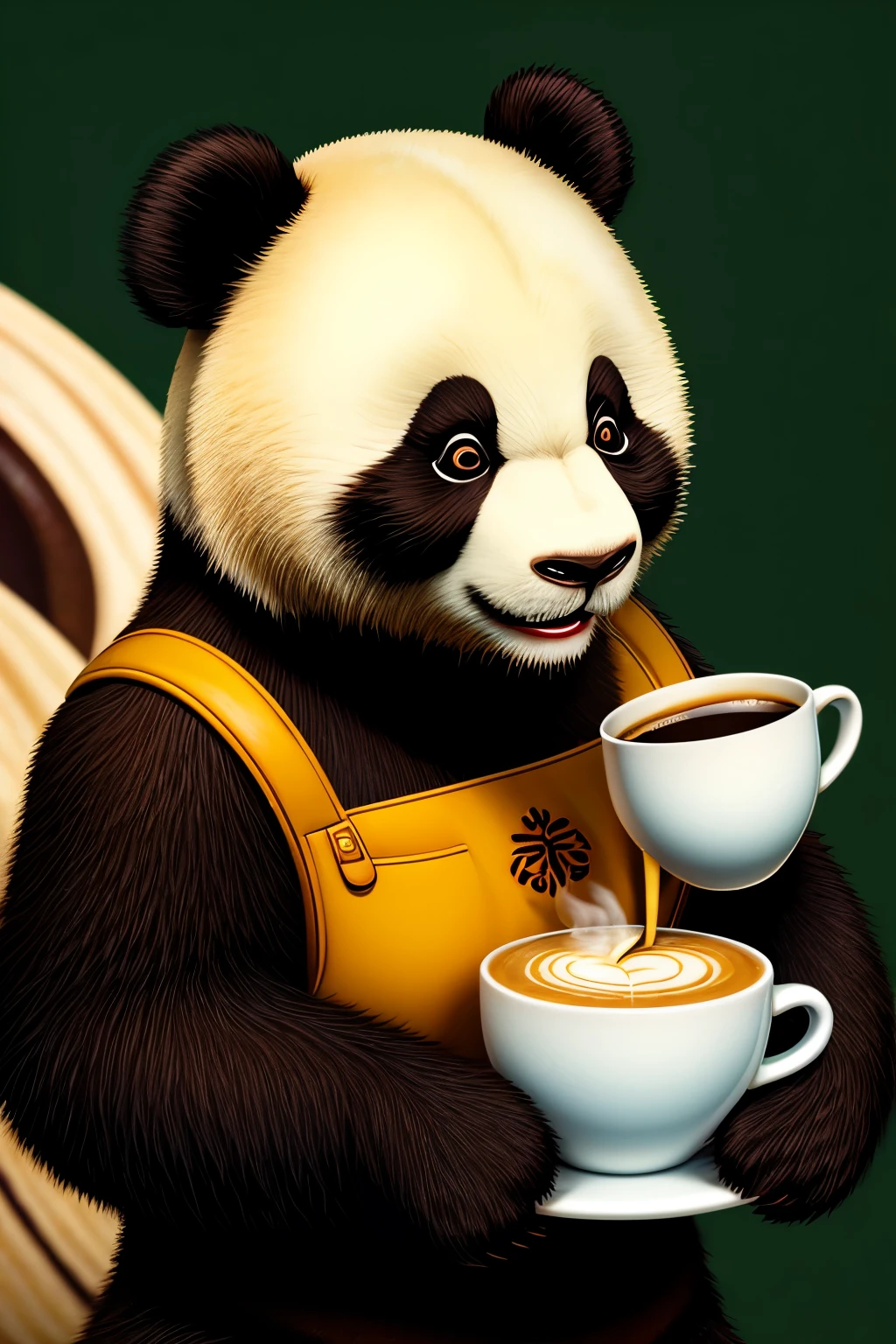 Panda holding coffee with garlic in it cartoon picture