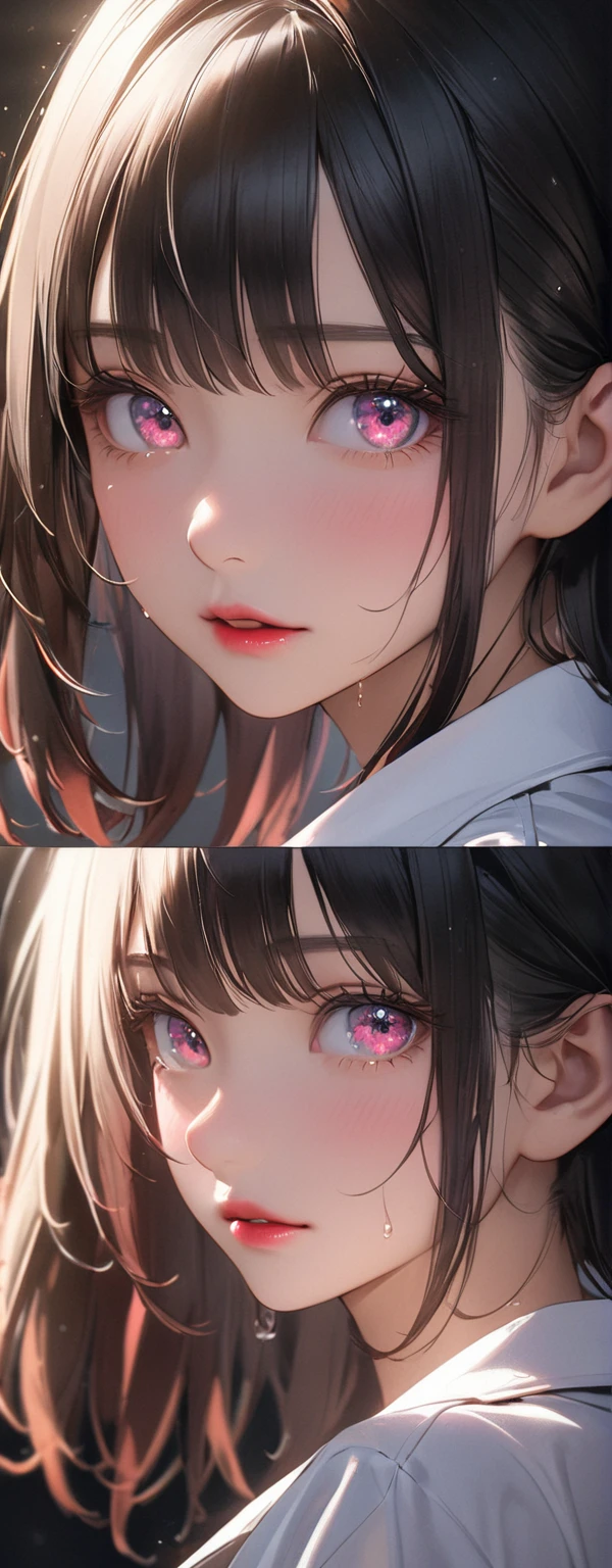 Bangs,Black Hair,(Light pink lab coat),Looks , (beautiful girl: 1.3),A girl,best quality,8K,Highly detailed CG unit wallpaper,masterpiece:1.2,best quality,Ultra-high resolution,RAW photos,Realistic textured skin,Cinema Lighting,Sparkling eyes,big eyes,Delicate eyes,Sweat,Tears,,(Beautiful glossy lipstick,Perfect makeup,Ultra HD Beauty,((Look at the beautiful shape of her buttocks, Big and round)),plump,((Stick out your butt)),blush,(White garter belt:1.2),Hospital Beds,(From the back:1.8), (Staring into the distance:1.3),(((Get on all fours))),