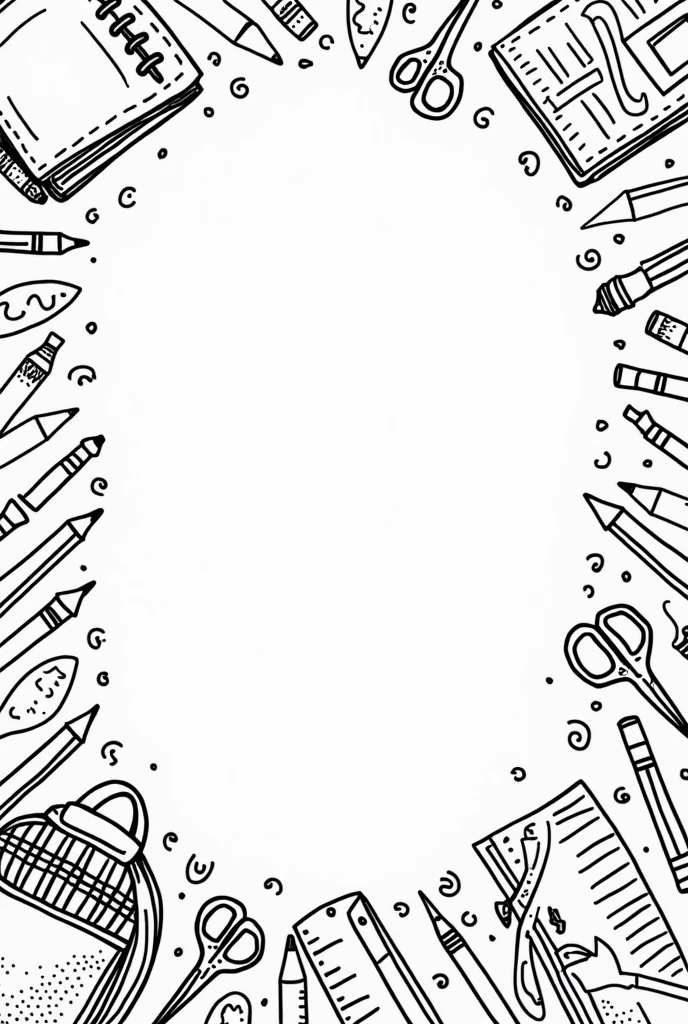 I would like a simple coloring page for children showing school supplies