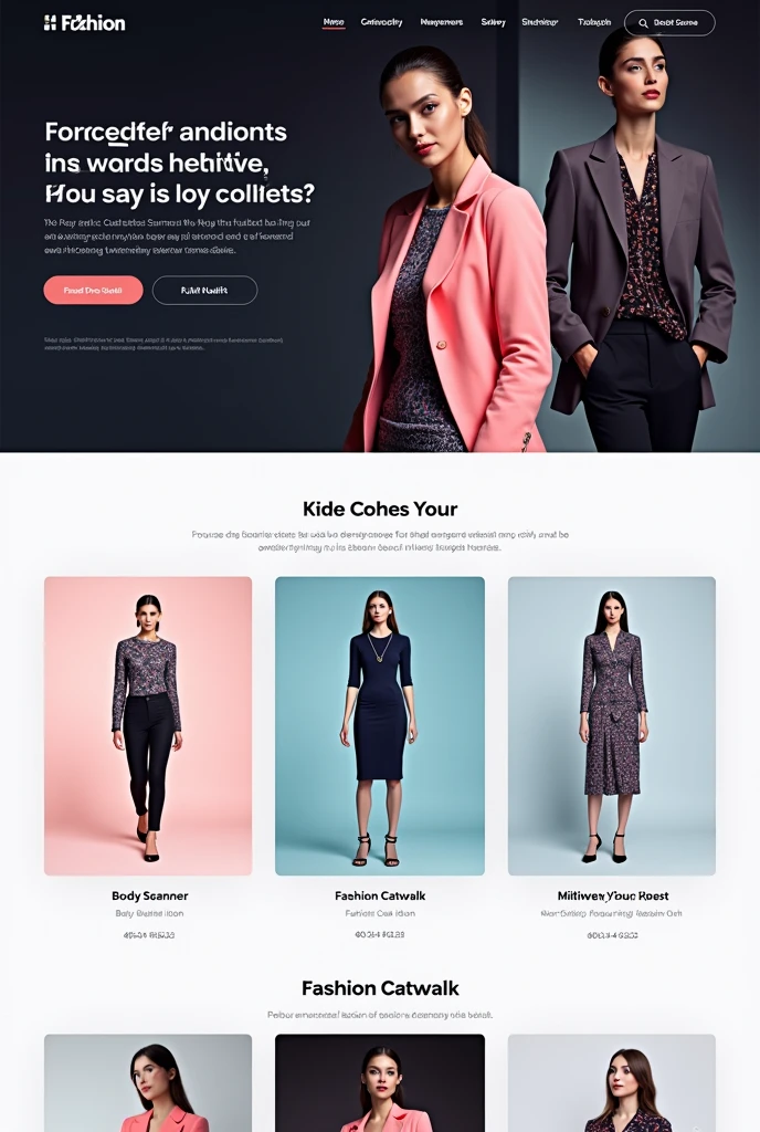 Design the home page of a digital fashion newspaper where there is an icon of a body scanner, There is also a fashion catwalk icon and an AI fashion item generator search engine..