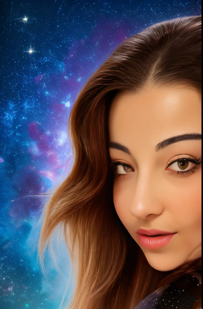 High detail, super detail, super high resolution, girl enjoying her time in the dream galaxy, surrounded by stars, warm light sprinkled on her, background is starry sky with colorful galaxies and galaxy clouds, stars flying around her, delicate face, adding playful atmosphere , 