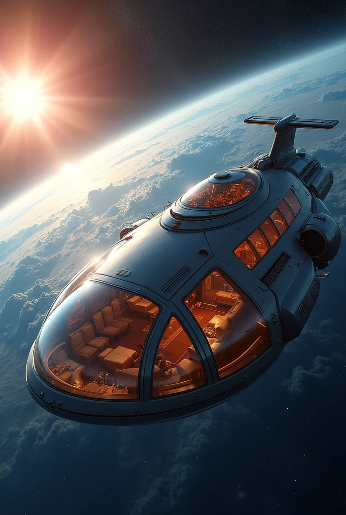 Spaceship、sightseeing、All-round glass、Glass windows on the sides、Sense of luxury、noon