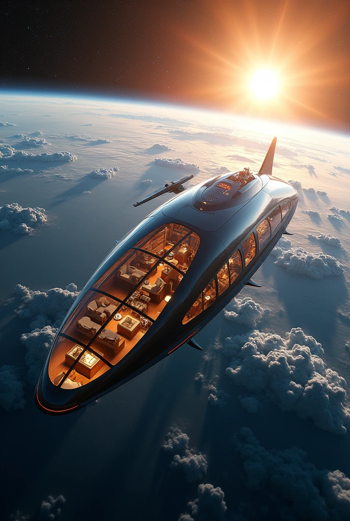 Spaceship、sightseeing、All-round glass、Glass windows on the sides、Sense of luxury、noon