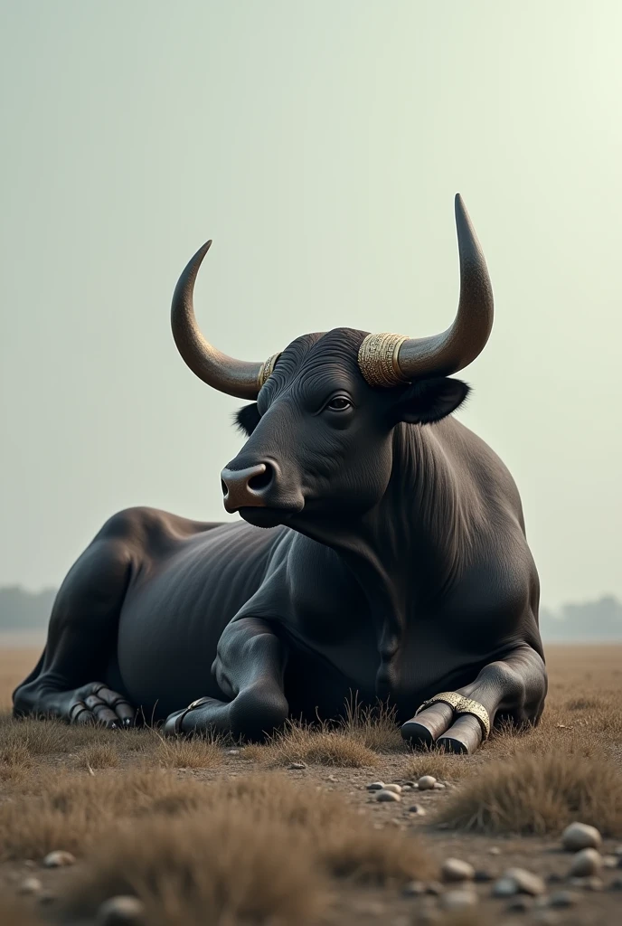 Bull lying on the ground without holes
