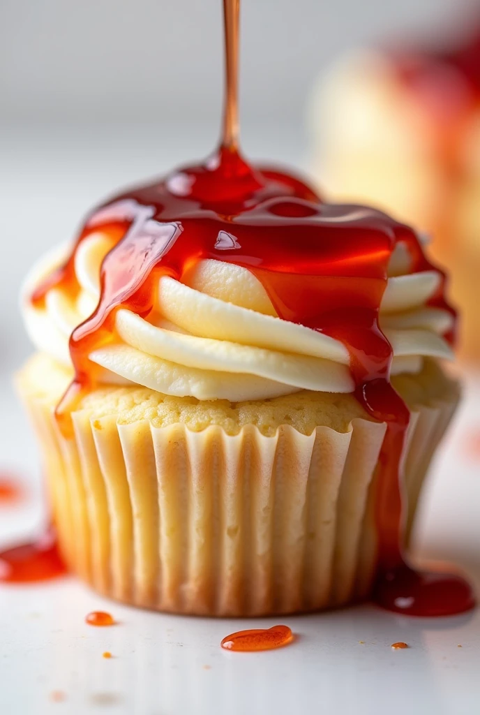 a cupcake with homemade melted jam on top that looks appetizing