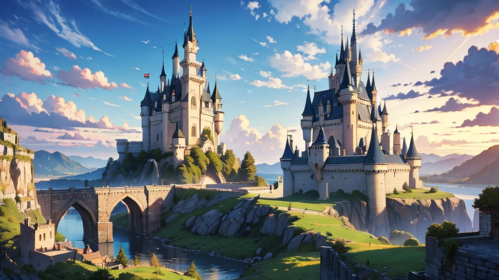 castle town, fantasy, castle, landscape