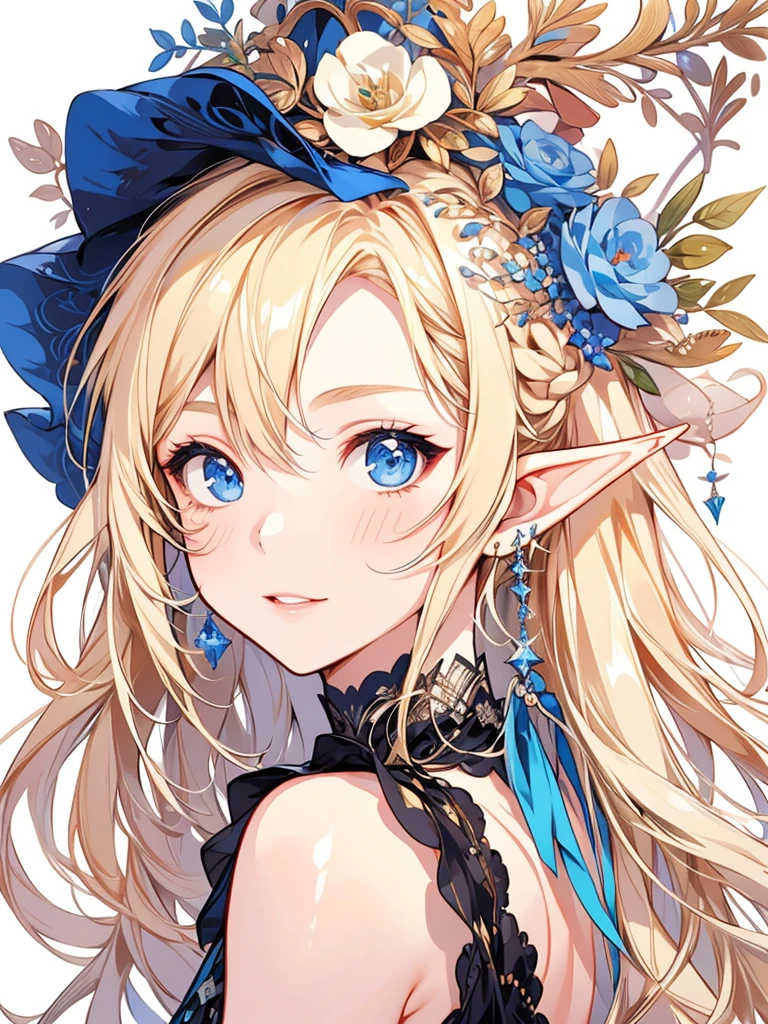 masterpiece, best quality, 1girl, ultra detailed, ultra highres, well-definded facial features, anatomically correct, cute girl, long pointy ears, elf, nice face,blonde hair, blue eyes, raising wine glass,