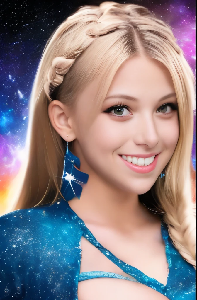 High detail, super detail, super high resolution, girl enjoying her time in the dream galaxy, surrounded by stars, warm light sprinkled on her, background is starry sky with colorful galaxies and galaxy clouds, stars flying around her, delicate face, adding playful atmosphere , 