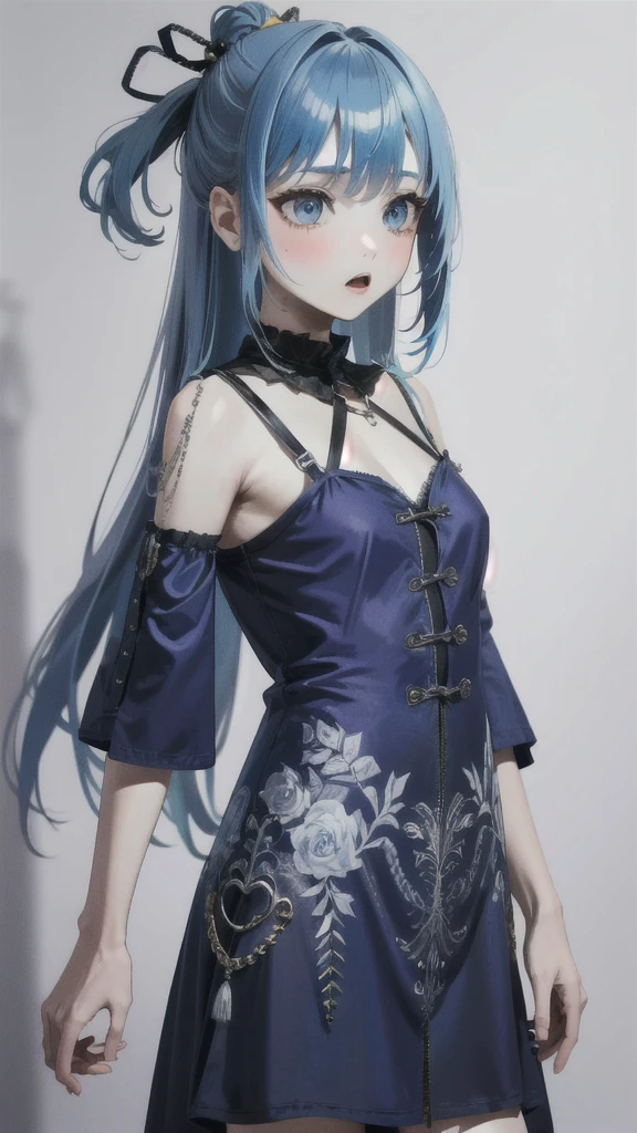 highres, (masterpiece:1.2), (best quality, highest quality), aqua, 1girl, blue hair, blue eyes, very long hair, hair ornament
edgGD, wearing edgGD goth dress,
