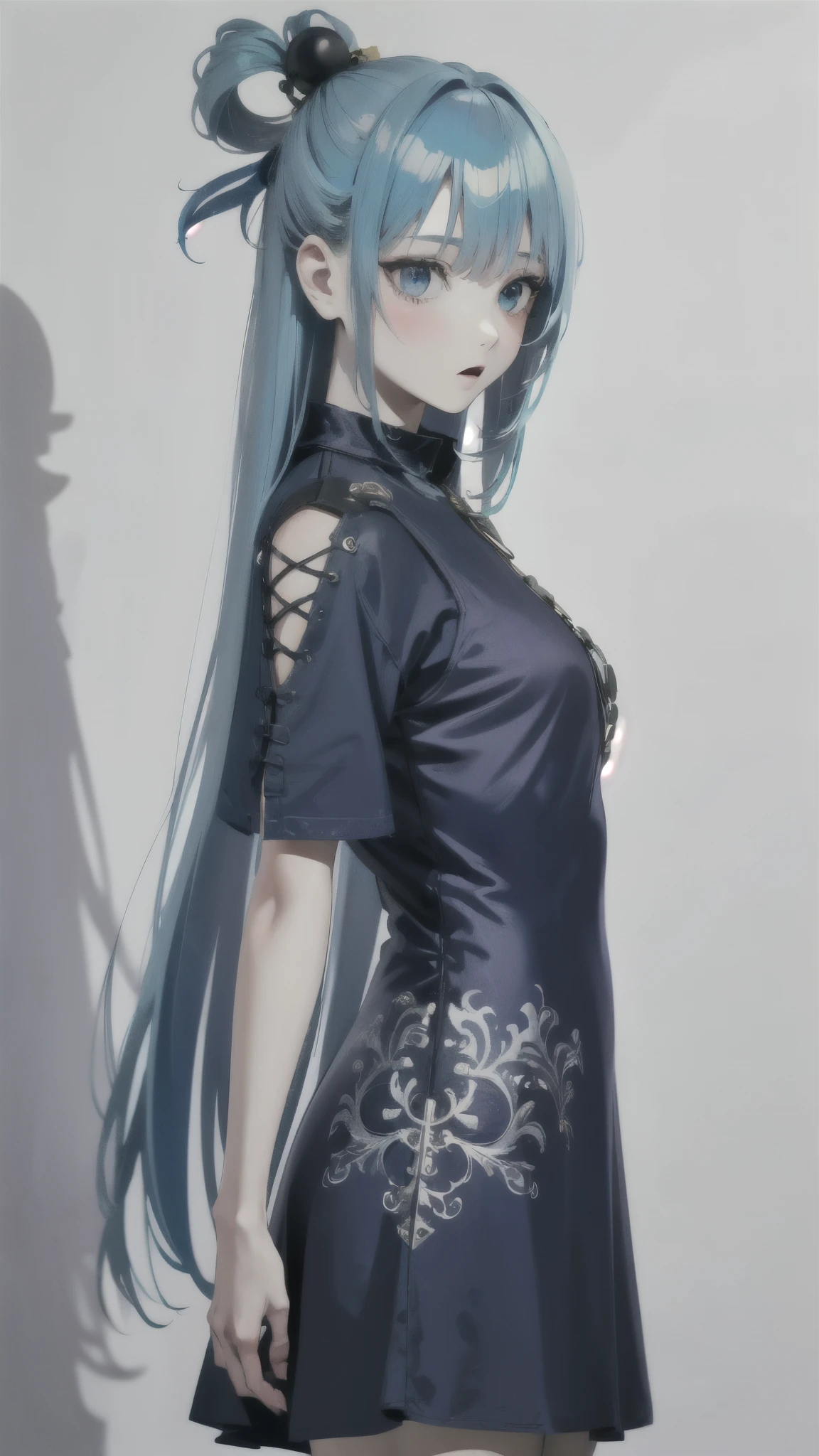 highres, (masterpiece:1.2), (best quality, highest quality), aqua, 1girl, blue hair, blue eyes, very long hair, hair ornament
edgGD, wearing edgGD goth dress,
