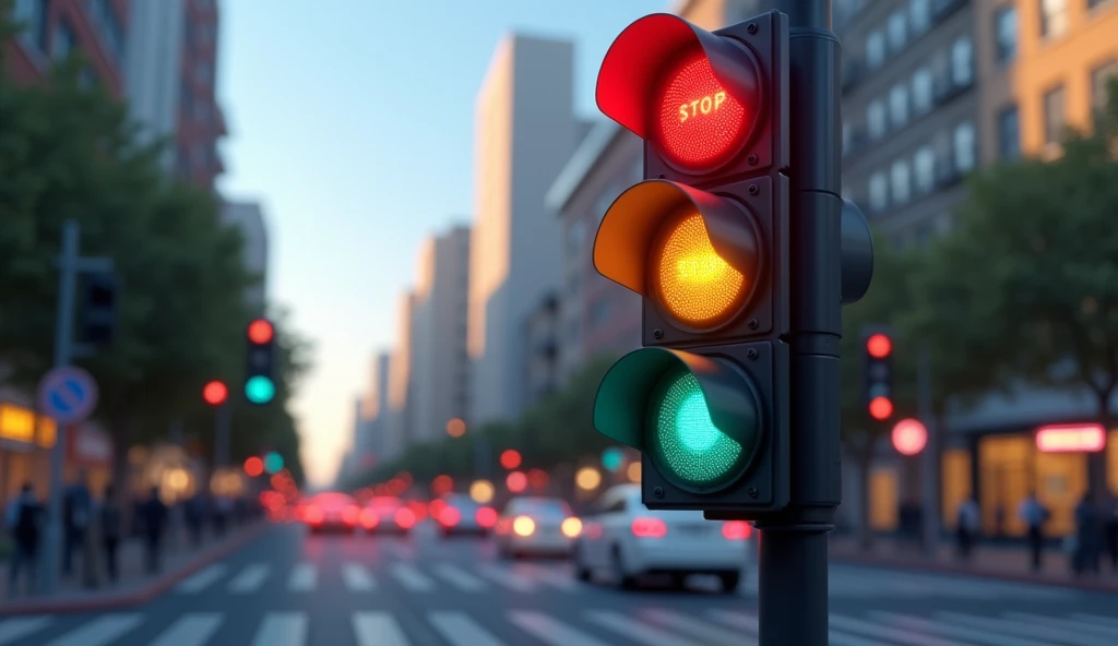 Red means "Stop," so wait and see : traffic signal animated