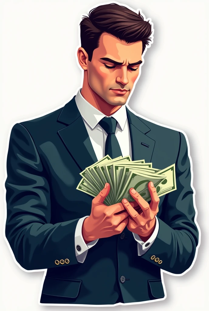 Vector image sticker art of a man with a suit and tie smelling money