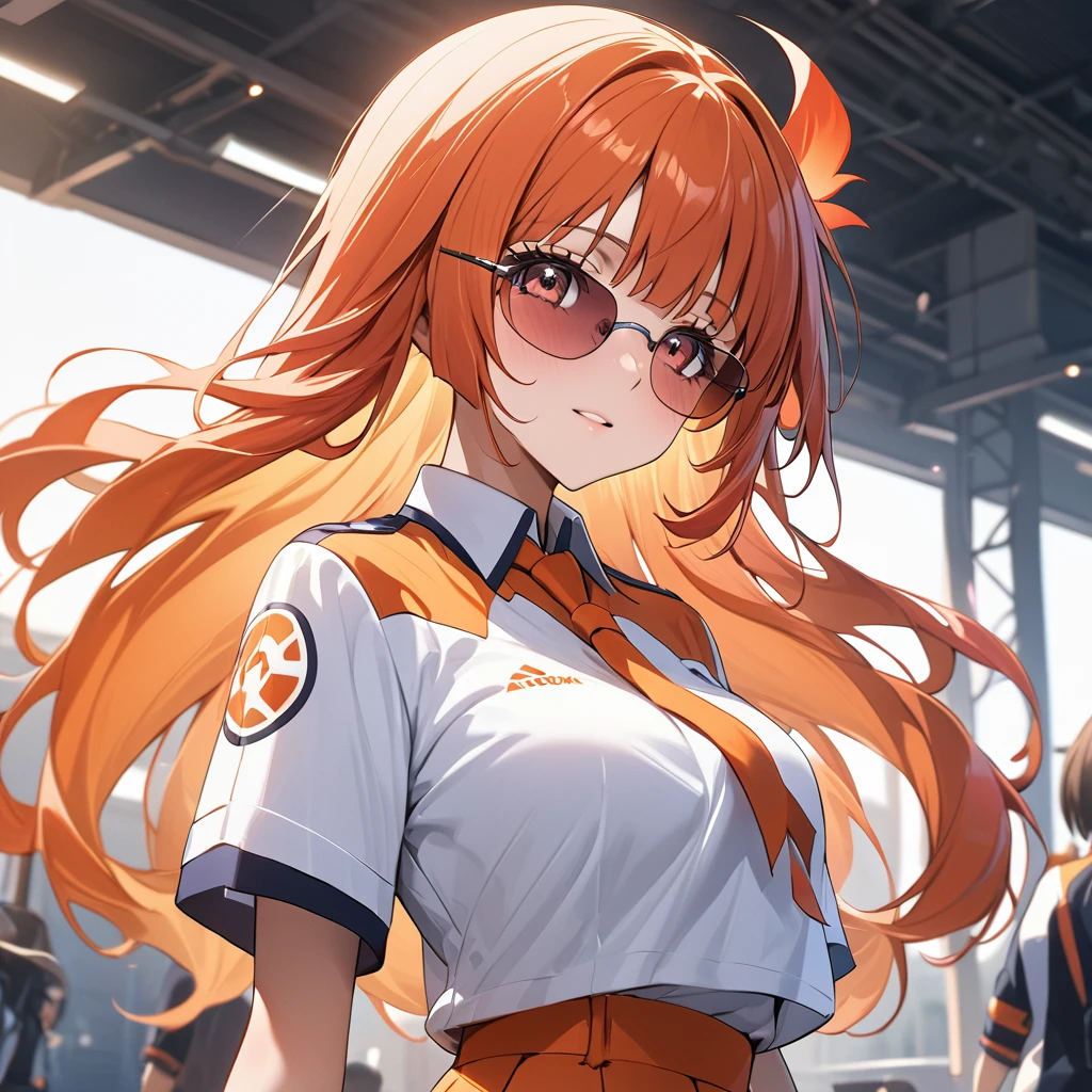 ((Highest quality)), ((masterpiece)), (detailed), (Perfect Face)、The woman is Reika Aoki, a member of the Flare Gang, with semi-long hair.、The woman is a loyal Team Flare underling who wears a Team Flare underling outfit, has a Team Flare hairstyle, and wears Team Flare tinted sunglasses.