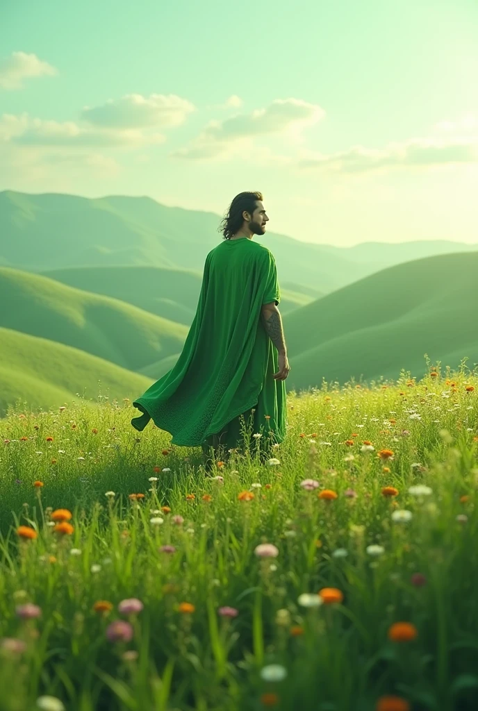 Man in green field