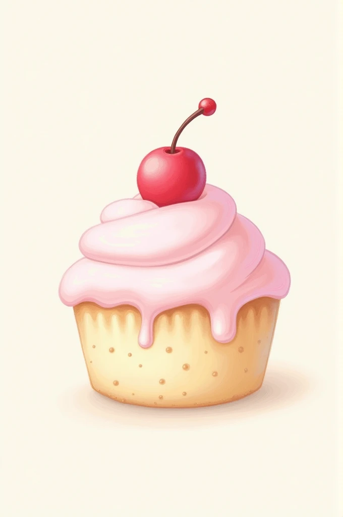 Cake drawing in pastel colors with cream and cherry on top.
