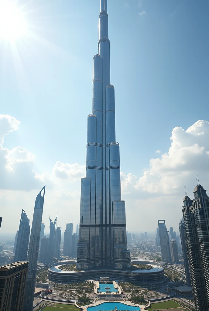 A big i phone tower from the bottom to the top of burj khalifa 