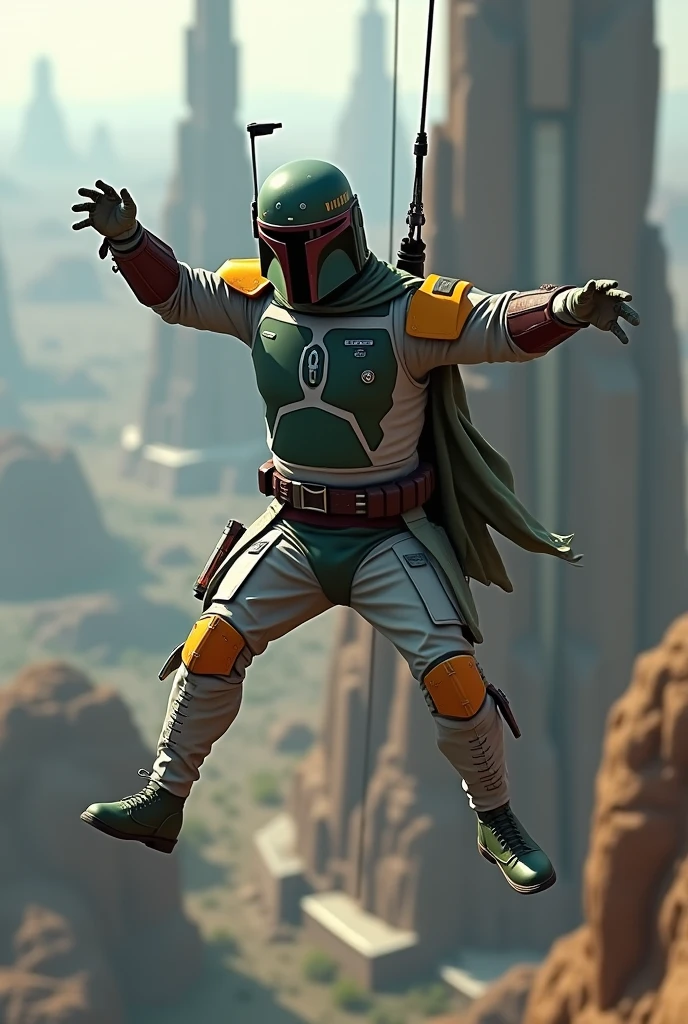 Boba Fett falling from a bungee jump、Star Wars、movie、Mandaean、