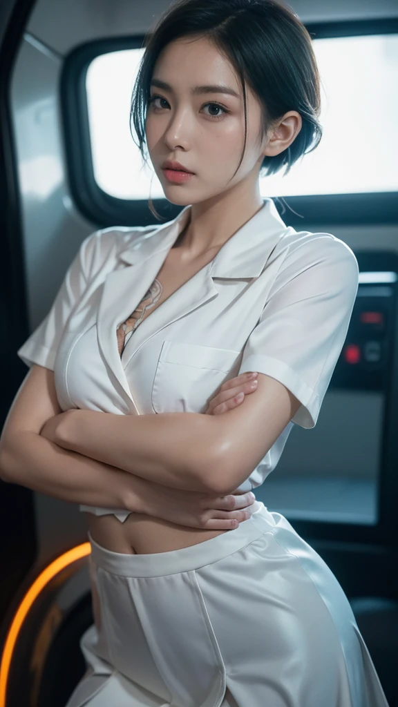 (Detailed sci-fi scenes:1.2), style of Shiny and chrome, Cinematic photography, ผู้หญิงcute, 2, Short silver hair, (Revealing the deep divisions), (tanned Oily skin), Oily skinเงา, ((หน้าตาcute)), 160 color holder, Shot with ARRI ALEXA 65, Bokeh lights, Focus on objects clearly, Maximum details, realistic, High background details,High face detail, Action atmosphere, God, 8ก, Ray tracing, ((Amazing detailed background)), (sexy school uniform), open shirt, photography, Very realistic, Oily skin, sweat, Oily skinเงา, dynamic gesture, flirtatious, voluptuous, moan, Ahegao, cute, Amazing scene, incredible light, Color rating, Dynamic angle, Shiny and chrome,