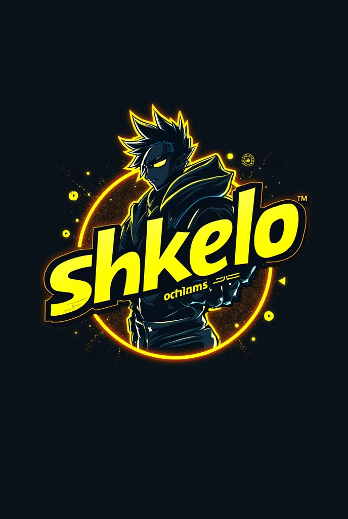 This is a gaming logo that features the name "Shkelo" in a futuristic font and a neon yellow color. and Boy Anime avtar, The logo also has a stylized controller icon and a YouTube play button in the background. The logo is designed to be attractive and eye- catching, and to appeal to gaming enthusiasts and YouTube viewers Ihone