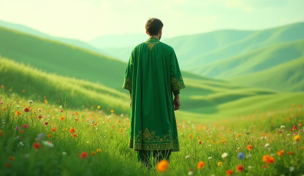 Man in green field
