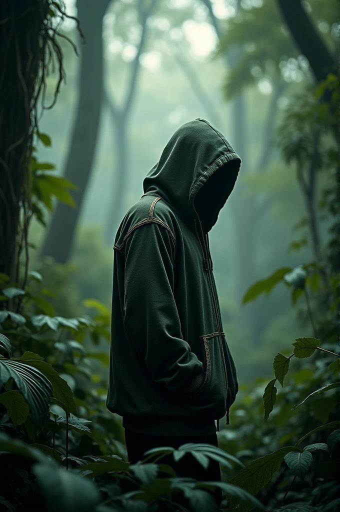 Jungle in a alone human with hoodie wearing