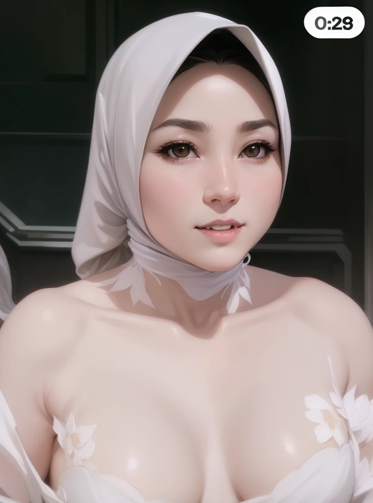 (masterpiece, best quality, ultra high res, beautiful detailed hair detailed face, perfect feminine face), smiling, happy, costume, (full-body potrait:1.2), face focus, a beautiful and cute hijab girl, silver ponytail hair, (hijab), solo, 1girl, ahoge, side hair, shiny skin, shiny foreheads), lens flare, sharp focus, volumetric lighting, trending on artstation, pixiv, by sakimichan, george kamitani, akira yasuda, alphonse mucha, greg rutkowski, gil elvgren, william-adolphe bouguereau