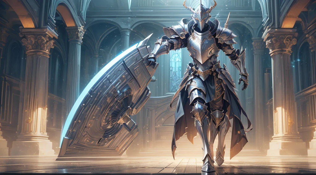 (((best quality, High resolution, Textured skin, high quality, Precise CG unification, game CG))), (Solo), Are standing, graceful fullbody armor, helm that covers all of the face, holy knight, dynamic angle, (action pose:1.2), the face is hidden, sacred,