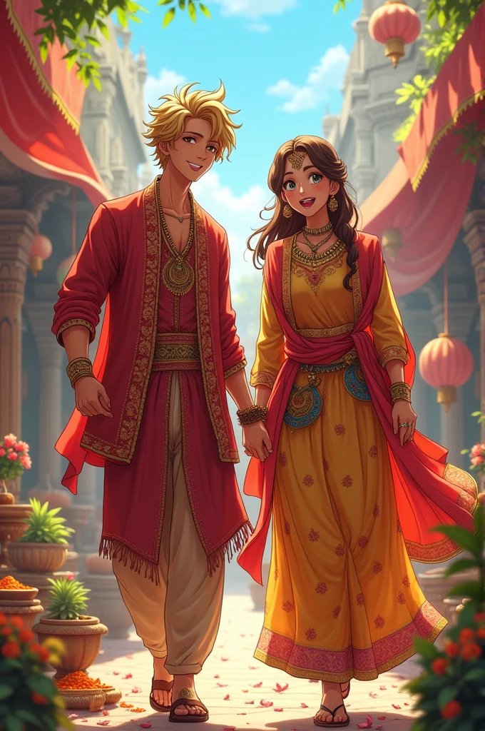 Levi and hangi in Indian attire ditto anime