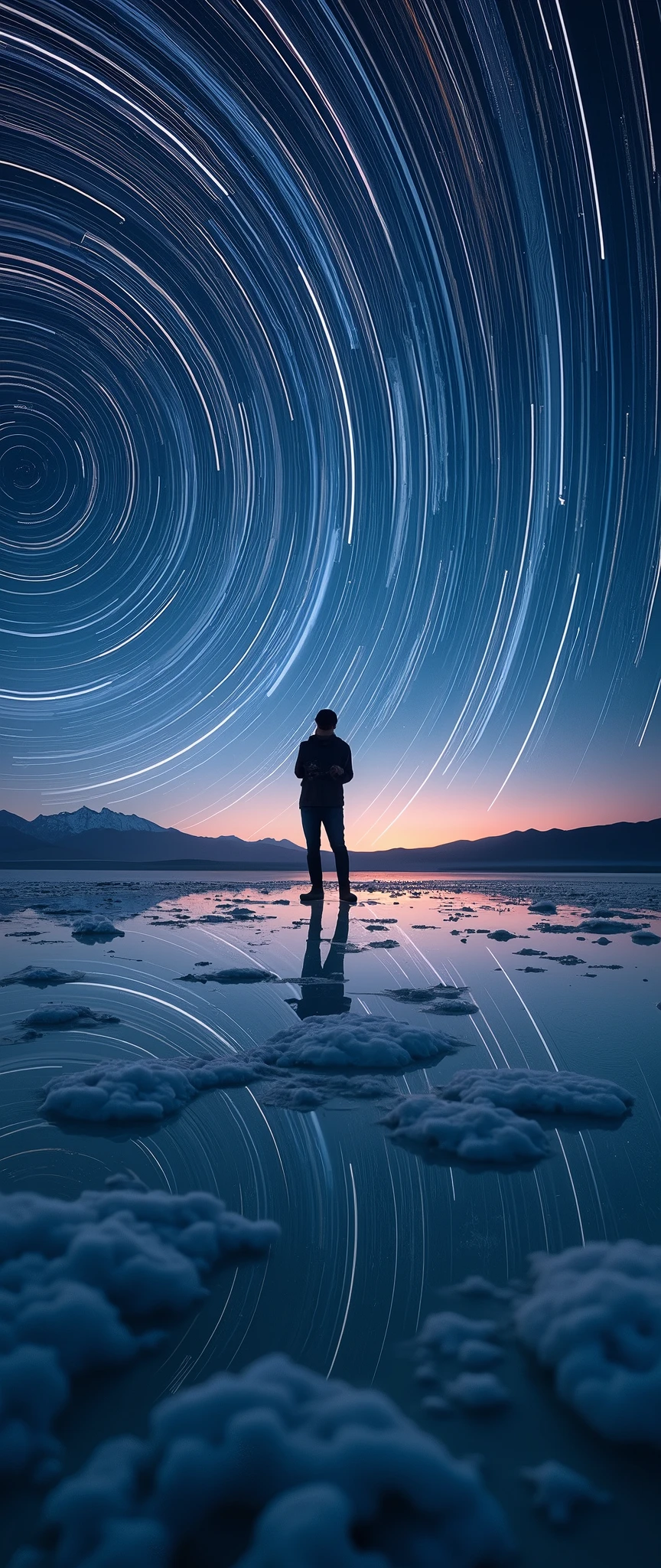 (masterpiece:1.2,Exceptional Quality,mirror-like,Cinematic Experience,Photorealistic:2.0,RAW Photos:2.0),Ultra-high resolution,Super detailed,8k,wallpaper,(Astrophotography:2.0),(Star Trail:2.0),(Beautiful Star Trails:2.0),(dynamic:2.0),(exposed for a short time:2.0),(Uyuni salt lake:2.0)