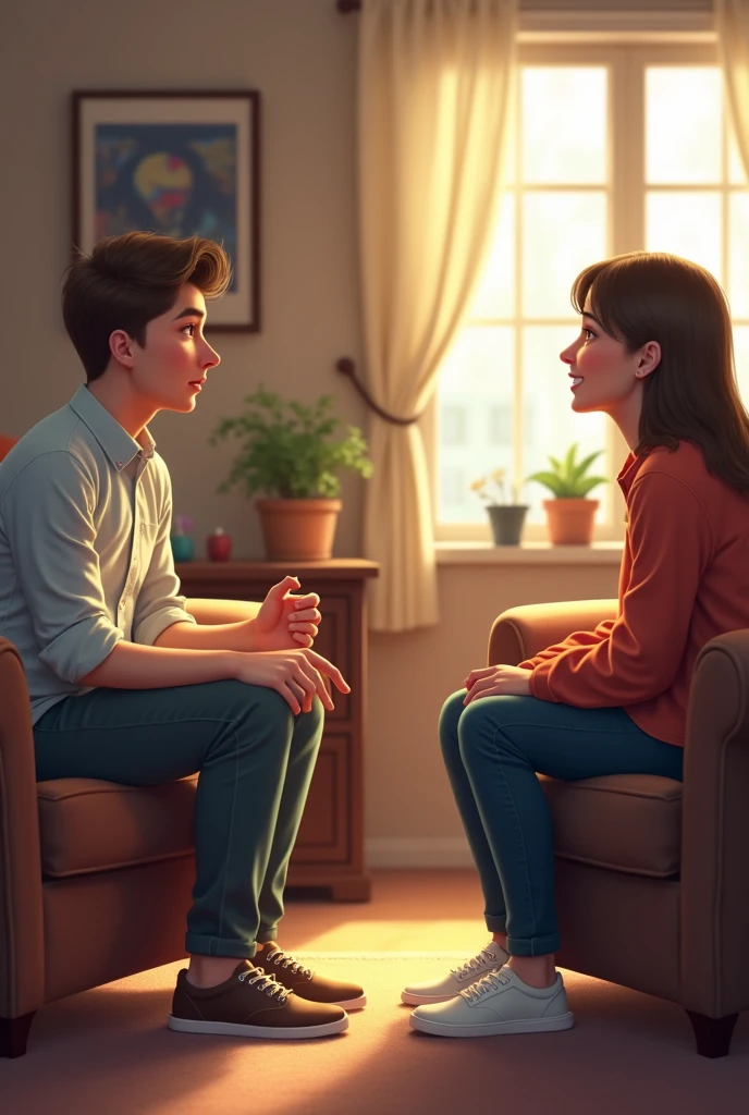 A student talks to his parents