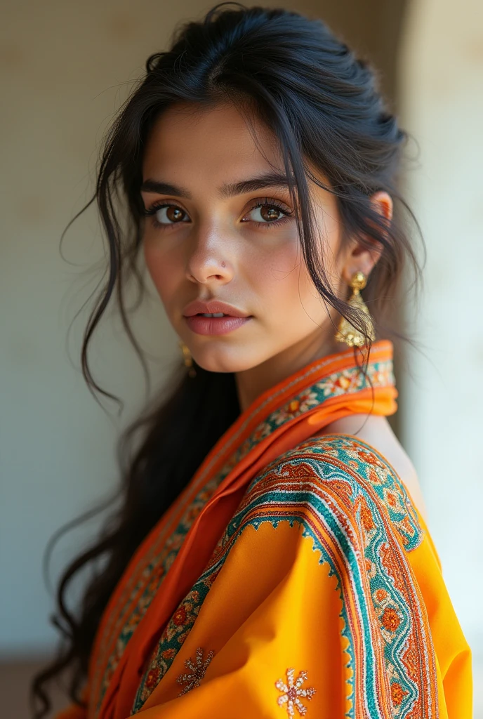 A girl wearing Indian suit with morden prints