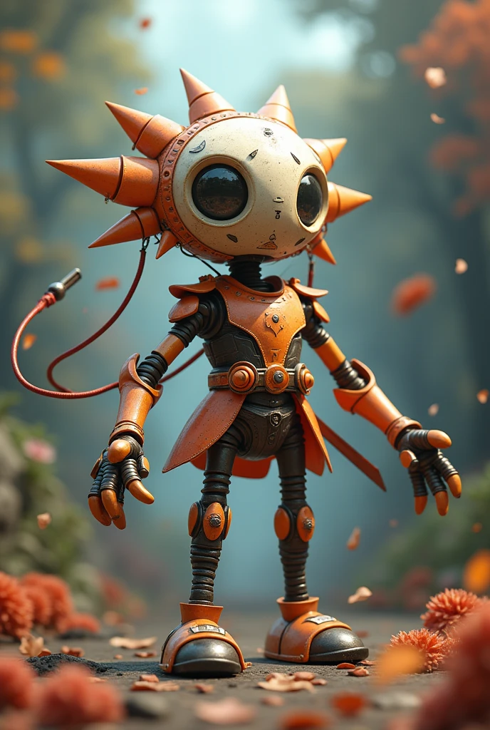 Create an image of a puppet with built-in anime style weapons