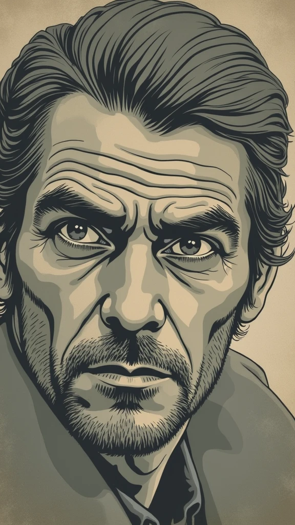 close up portrait, vector illustration, 39 years man,shepia,line vector illustration, hi detail