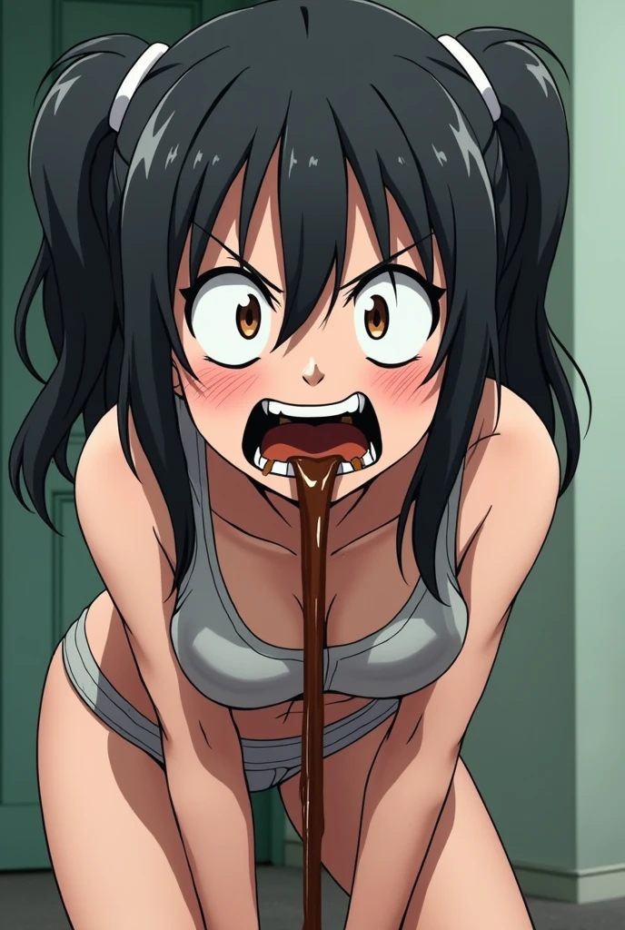 Anime girl Urine comes out Dirty underwear mouth open mad eyes