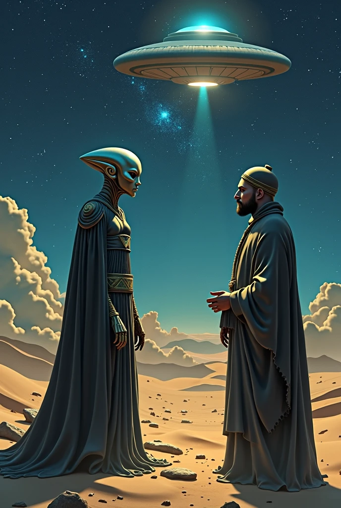 Alien Jew UFO Night Desert UFO Extraterrestrial Planets Starry Sky