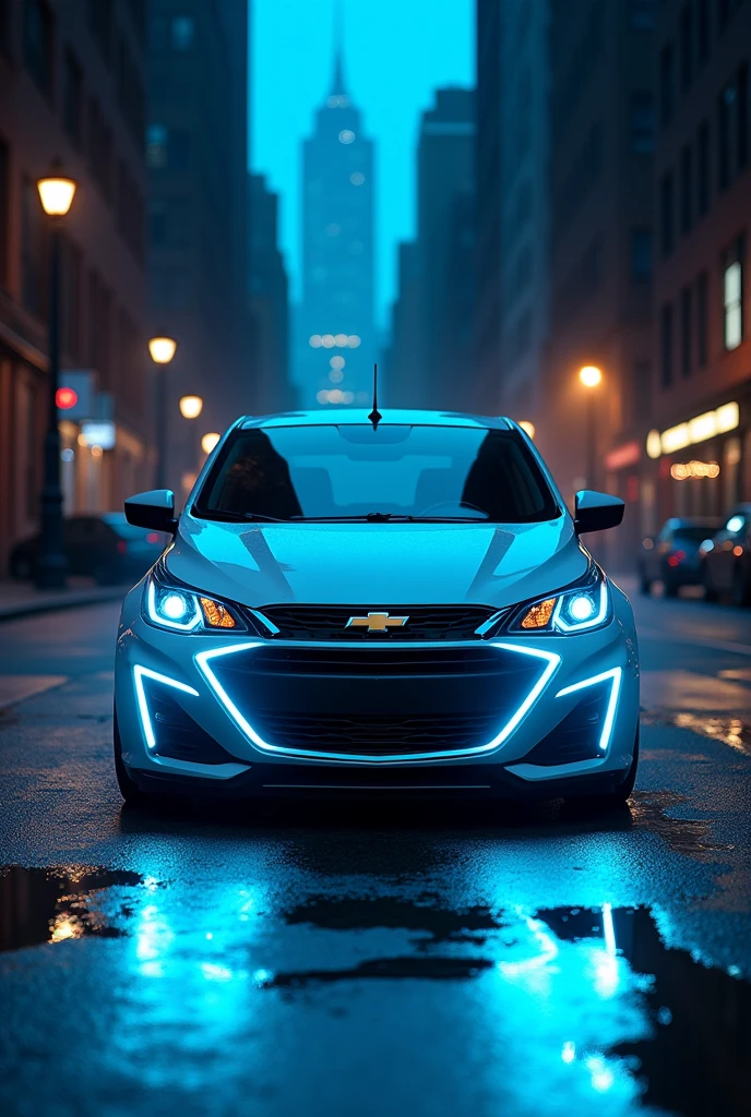 White Chevrolet spark blue neon led
Night street bruklyn