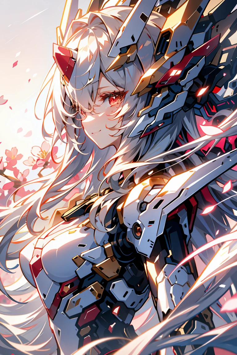 赤红色的hair,Long hair,Gift from the Sky,Ikaros,(best quality, Detailed background, high resolution, ridiculous, bloom, disheveled hair, shiny hair, exposed to light, High and cold, Focused and meticulous gaze),Holy girl,红色hair,Red Eyes,Smile,1 girl with facial paralysis, earpiece, long hair, silver hair, What's the big deal_Chest, put your arms behind your back, daytime, Outdoor sports, Black Forest, water, Creek,
hair_decorate, (hair over one eye), whole body, portrait,