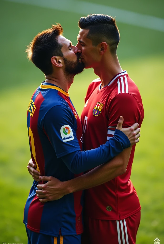 Messi and Cristiano kissing