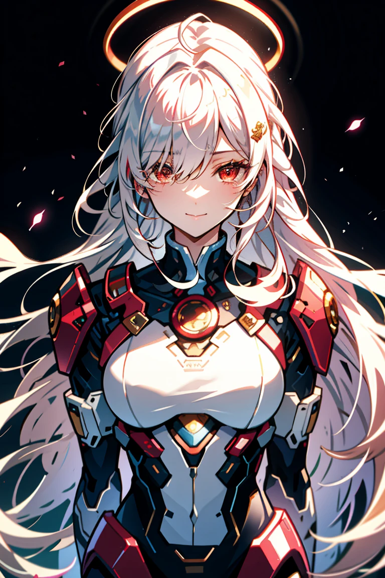 赤红色的hair,Long hair,Gift from the Sky,Ikaros,(best quality, Detailed background, high resolution, ridiculous, bloom, disheveled hair, shiny hair, exposed to light, High and cold, Focused and meticulous gaze),Holy girl,红色hair,Red Eyes,Smile,1 girl with facial paralysis, earpiece, long hair, silver hair, What's the big deal_Chest, put your arms behind your back, daytime, Outdoor sports, Black Forest, water, Creek,
hair_decorate, (hair over one eye), whole body, portrait,